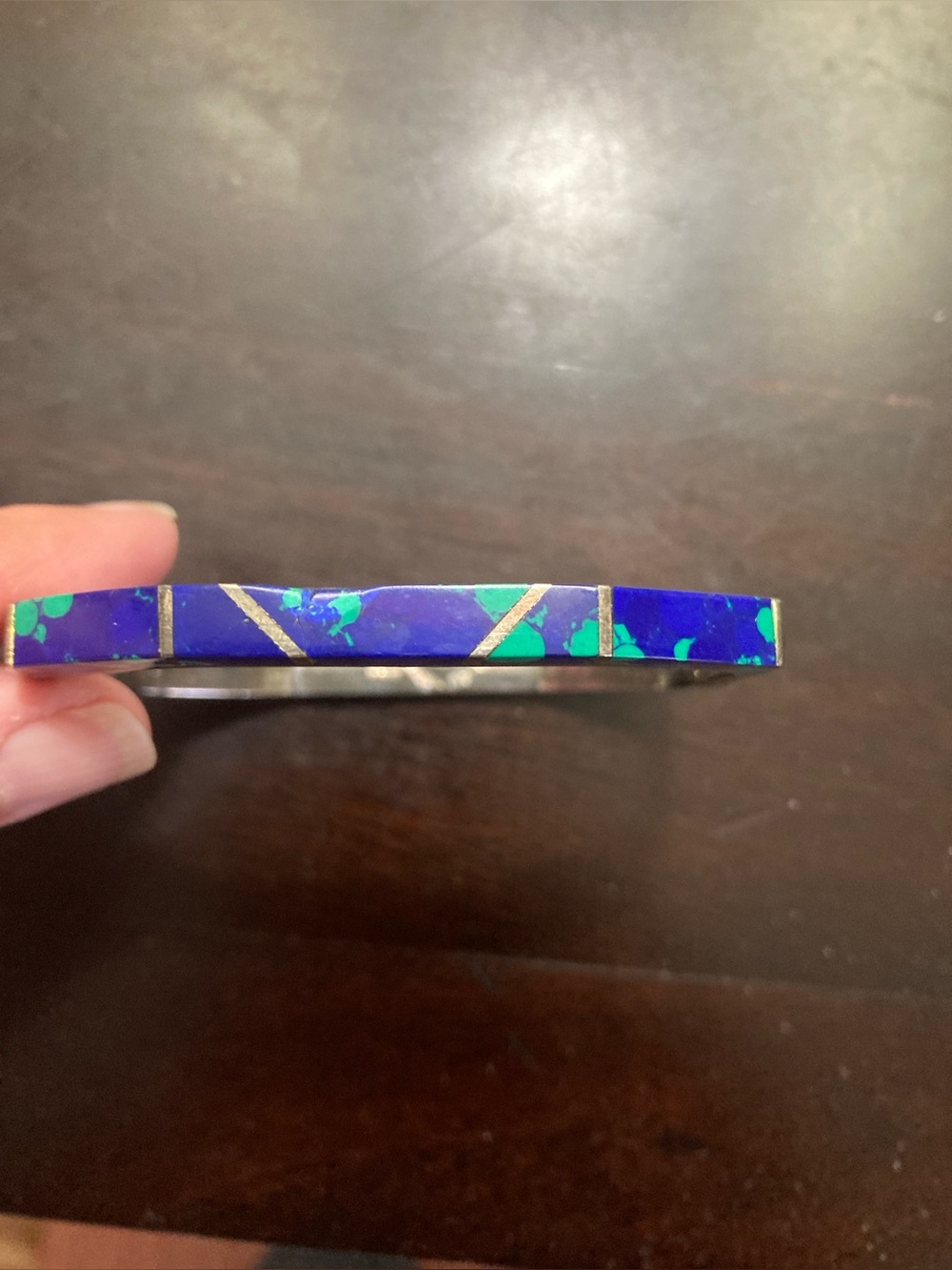 Taxco vintage  sterling silver bangle featuring a lapis lazuli